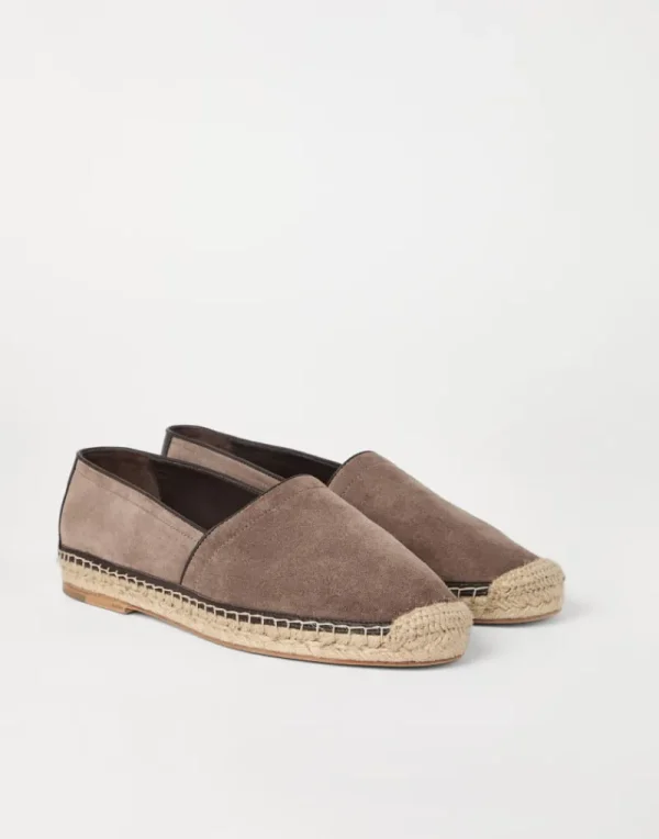 Slides & Infradito-Brunello Cucinelli Espadrillas in camoscio lavato con bordatura Taupe (COS64)