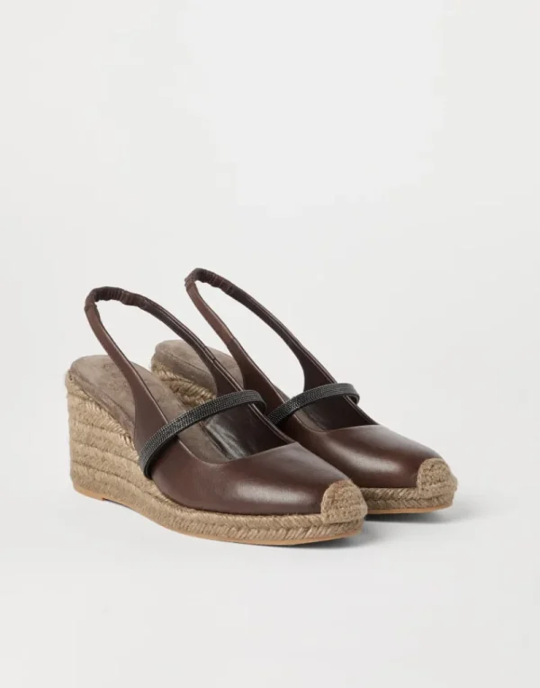 Tacchi-Brunello Cucinelli Espadrillas in vitello Riding con zeppa e Precious Strap Cacao (C9122)