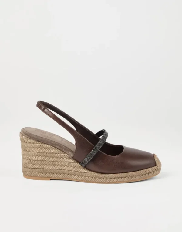 Tacchi-Brunello Cucinelli Espadrillas in vitello Riding con zeppa e Precious Strap Cacao (C9122)