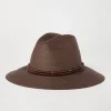 Cappelli-Brunello Cucinelli Fedora in canapa e cotone techno con fascia in pelle e monile Marrone Chiaro (C8886)