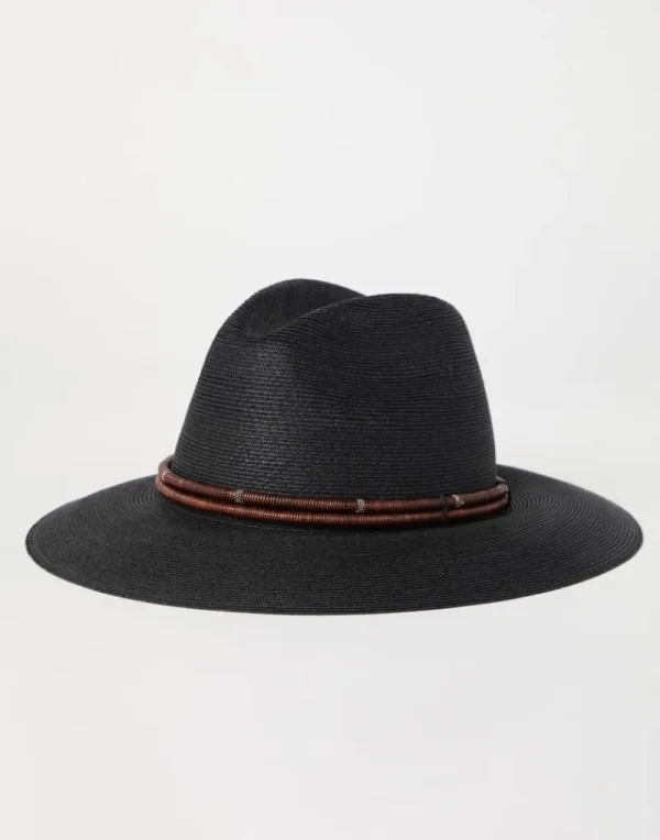 Cappelli-Brunello Cucinelli Fedora in canapa e cotone techno con fascia in pelle e monile Nero (C101)