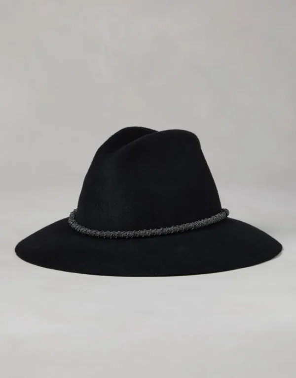 Cappelli-Brunello Cucinelli Fedora in feltro con Precious Braided Band Nero (C101)