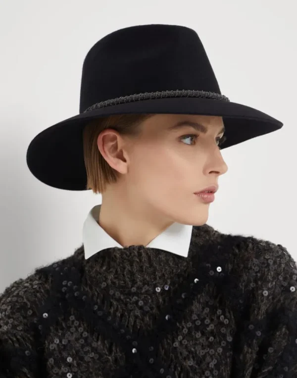 Cappelli-Brunello Cucinelli Fedora in feltro con Precious Braided Band Nero (C101)