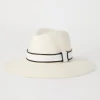 Cappelli-Brunello Cucinelli Fedora in paglia con fascia e monile Bianco (C159)