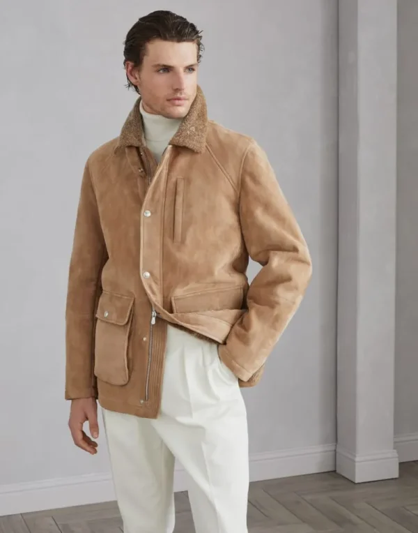 Capospalla-Brunello Cucinelli Field jacket in shearling scamosciato Tabacco (C1358)