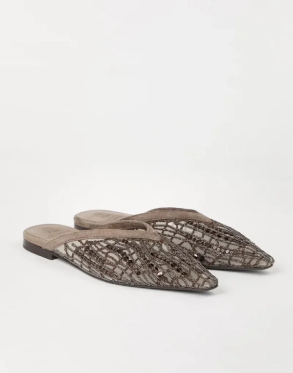 Mocassini & Flat Shoes | Event Dressing-Brunello Cucinelli Flats Glistening Abstract Embroidery in camoscio Cioccolato (C3022)