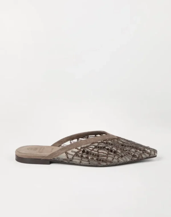 Mocassini & Flat Shoes | Event Dressing-Brunello Cucinelli Flats Glistening Abstract Embroidery in camoscio Cioccolato (C3022)