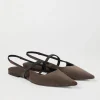 Sandali-Brunello Cucinelli Flats Slingback in camoscio con Shiny Strap Marrone (C8769)