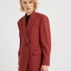 Giacche-Brunello Cucinelli Giacca in twill di lana vergine malfilé con monile Rosso (C021)