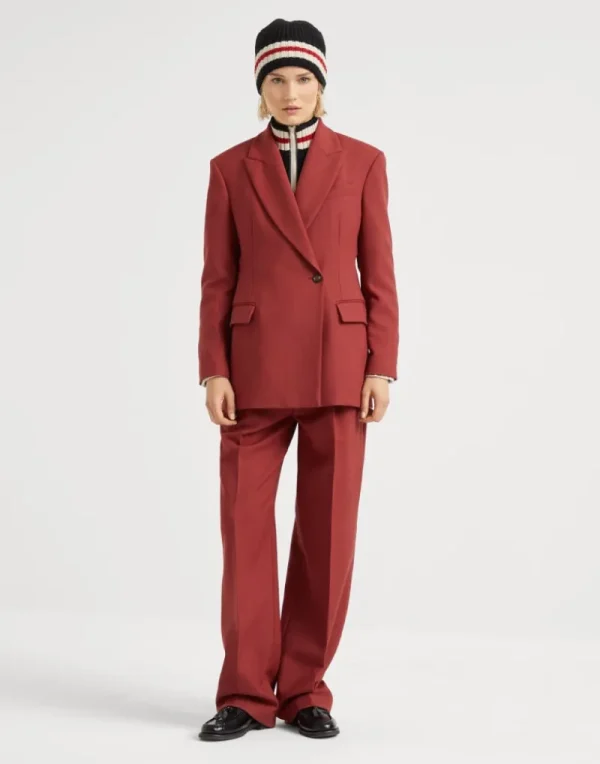 Giacche-Brunello Cucinelli Giacca in twill di lana vergine malfilé con monile Rosso (C021)