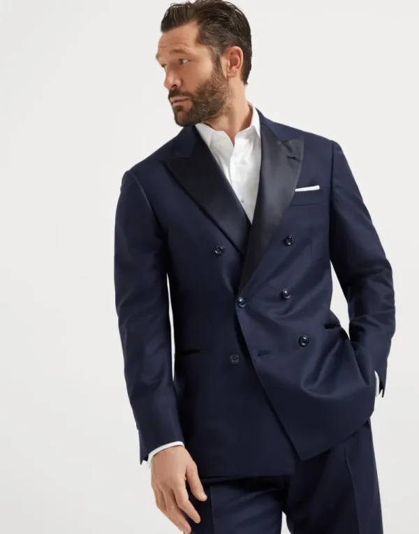 Abiti | Smoking-Brunello Cucinelli Giacca per smoking un petto e mezzo in tela di cashmere Blu (CX949)