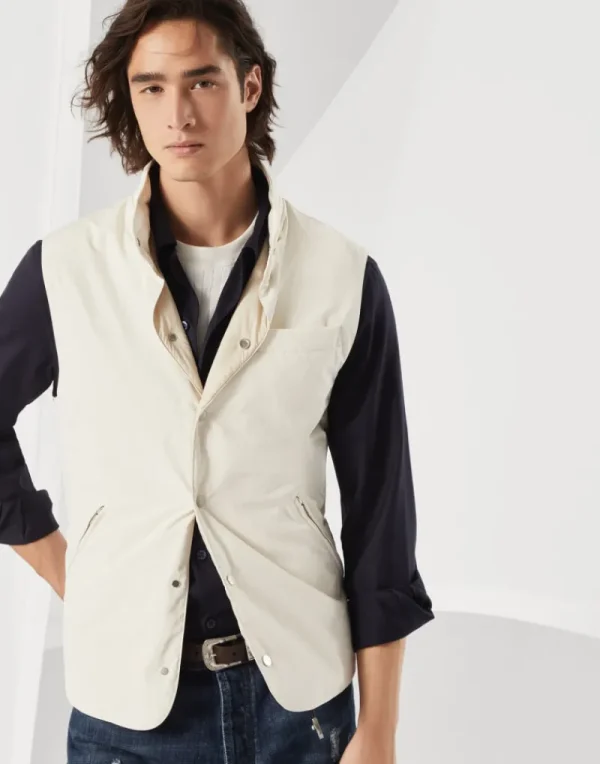 Capospalla-Brunello Cucinelli Gilet in microfibra idrorepellente con imbottitura in Thermore® e cappuccio staccabile Off-White (CTG25)