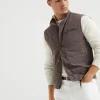 Capospalla-Brunello Cucinelli Gilet in microfibra idrorepellente con imbottitura in Thermore® e inserti in maglia Caffé (C2440)