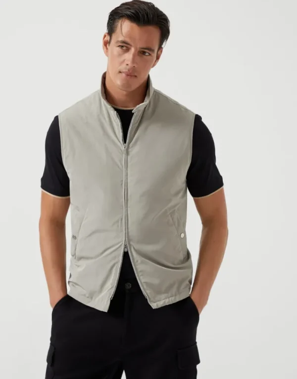 Capospalla-Brunello Cucinelli Gilet in microfibra idrorepellente con imbottitura in Thermore® Khaki (CUE69)