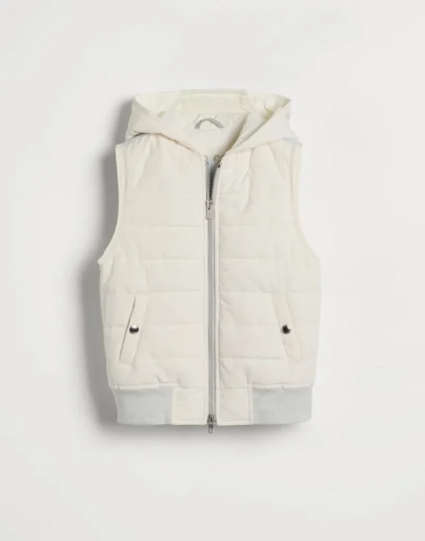 Capospalla-Brunello Cucinelli Gilet in microfibra idrorepellente con imbottitura in Thermore® e cappuccio Off-White (C2378)