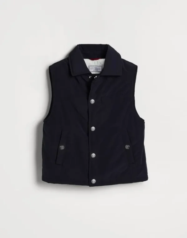 Capospalla-Brunello Cucinelli Gilet in microfibra idrorepellente con imbottitura in Thermore® e stampa Surf Blu Navy (C4506)