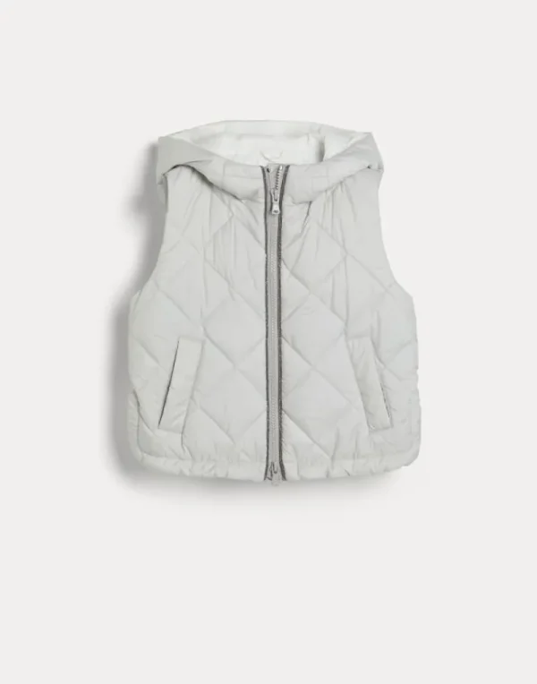 Capospalla-Brunello Cucinelli Gilet in nylon idrorepellente con imbottitura in Thermore®, cappuccio e monile Grigio Chiaro (C3671)