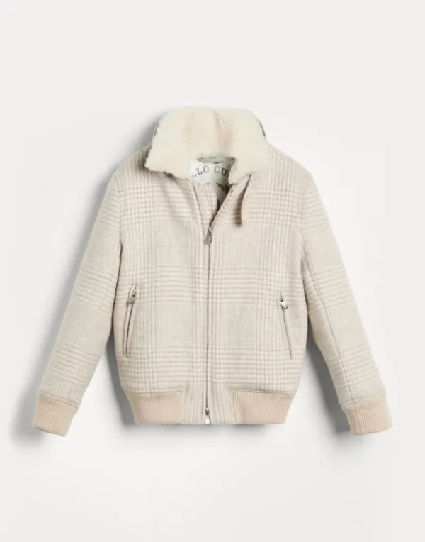 Capospalla-Brunello Cucinelli Giubbino Aviator in panno double Principe di Galles di lana con imbottitura in Thermore® e inserto in shearling staccabile Beige (CTP67)