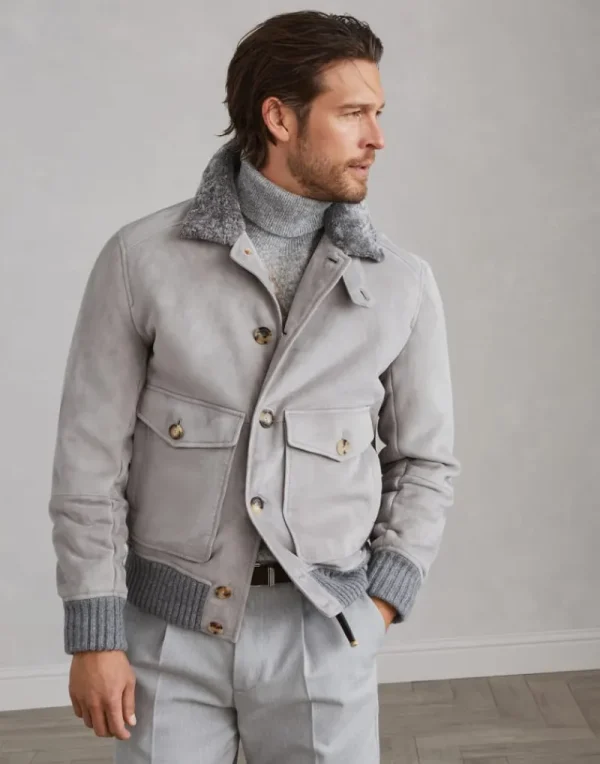 Capospalla-Brunello Cucinelli Giubbino in shearling scamosciato Grigio (CIX15)