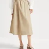 Gonne-Brunello Cucinelli Gonna Circle in gabardina di cotone stretch con cintura Beige (C2874)