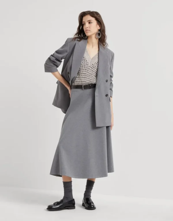 Gonne-Brunello Cucinelli Gonna Circle Midi in interlock Couture di cotone stretch Grigio Medio (C235)