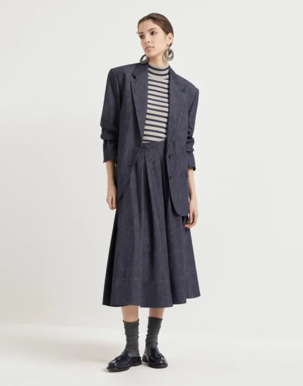 Gonne-Brunello Cucinelli Gonna Circle Pleated in twill effetto denim di cotone Denim Scuro (C001)