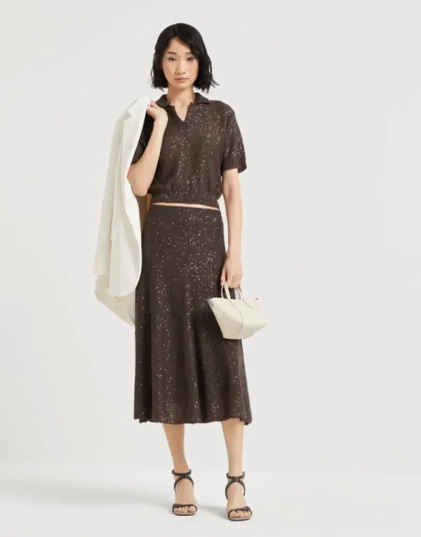 Gonne | Event Dressing-Brunello Cucinelli Gonna in maglia Dazzling Texture di lino, cashmere e seta Cioccolato (C8705)