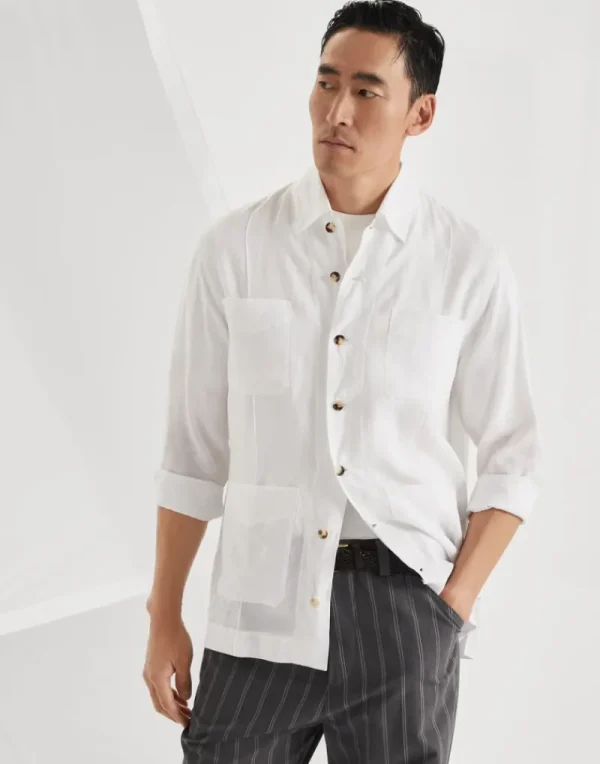 Camicie-Brunello Cucinelli Guayabera easy fit in lino Bianco (C001)