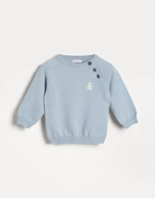 Newborn (0-24 Mesi)-Brunello Cucinelli Maglia Baby Bernie in cashmere con bottoni Ice (CHC21)