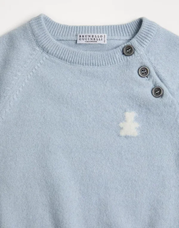 Newborn (0-24 Mesi)-Brunello Cucinelli Maglia Baby Bernie in cashmere con bottoni Ice (CHC21)