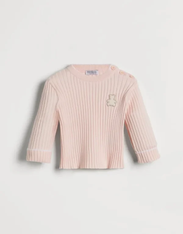 Newborn (0-24 Mesi)-Brunello Cucinelli Maglia Baby Bernie in cotone a coste con patch Rosa (CGI19)