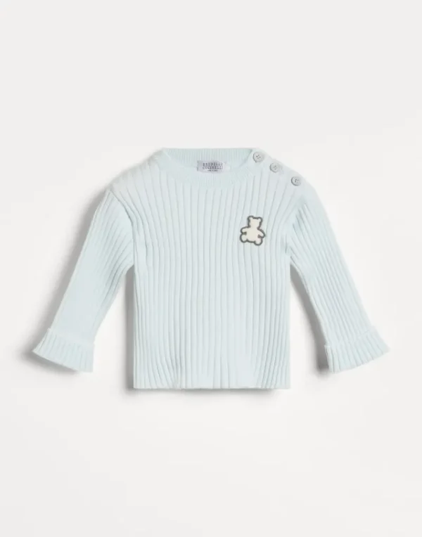 Newborn (0-24 Mesi)-Brunello Cucinelli Maglia Baby Bernie in cotone a coste con patch Cielo (CSU78)