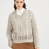 Maglieria-Brunello Cucinelli Maglia Cable & Mesh in juta e cotone Grigio Chiaro (C9732)