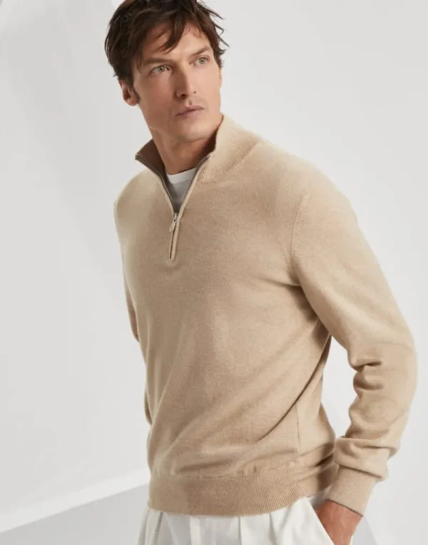 Maglieria-Brunello Cucinelli Maglia collo alto in cashmere con apertura zip Marrone (C077A)