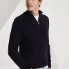 Maglieria-Brunello Cucinelli Maglia collo alto in cashmere con apertura zip Blu Navy (CW425)