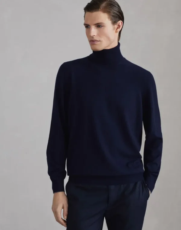 Maglieria-Brunello Cucinelli Maglia collo alto in cashmere Blu Navy (CW425)