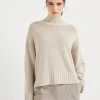 Maglieria-Brunello Cucinelli Maglia collo alto in cashmere con Precious Half Zip Beige (C9504)