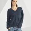 Maglieria-Brunello Cucinelli Maglia Dazzling Double Cable in cotone Blu (C2872)