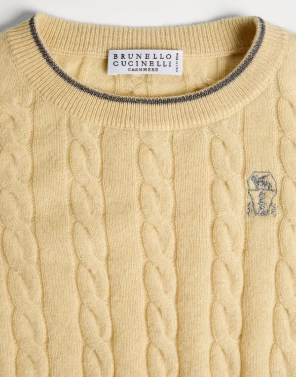 Maglieria-Brunello Cucinelli Maglia di cashmere a treccia con logo ricamato Giallo (CAP90)