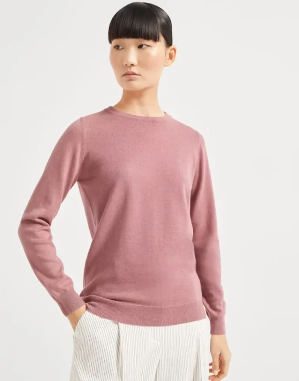 Maglieria-Brunello Cucinelli Maglia in cashmere con monile Rosa (C2926)