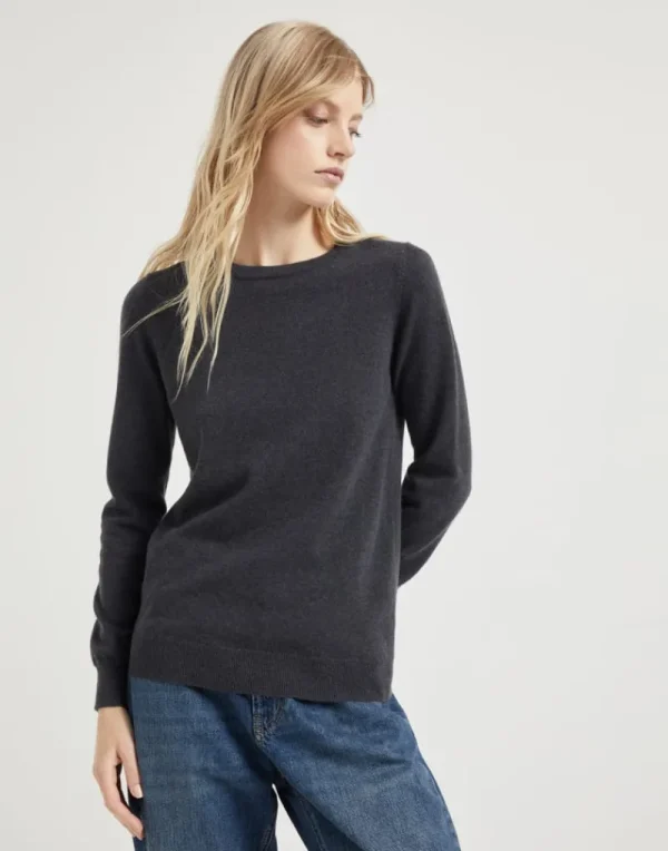 Maglieria-Brunello Cucinelli Maglia in cashmere con monile Lignite (C2803)