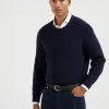 Maglieria-Brunello Cucinelli Maglia in cashmere costa inglese Blu Navy (CW425)