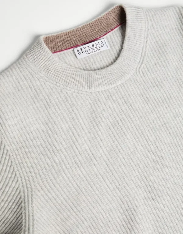 Maglieria-Brunello Cucinelli Maglia in cashmere costa Inglese Nebbia (CV276)