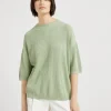 Maglieria-Brunello Cucinelli Maglia in cotone costa inglese con monile Menta (C9738)