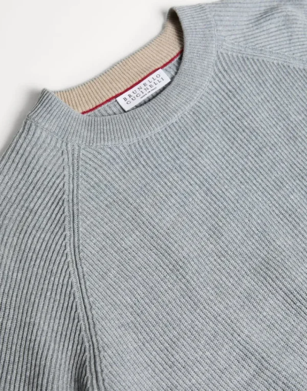 Maglieria-Brunello Cucinelli Maglia in cotone costa inglese Grigio Chiaro (CXO02)