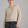 Maglieria-Brunello Cucinelli Maglia in mohair e lana Sparkling con monile Beige (C1539)