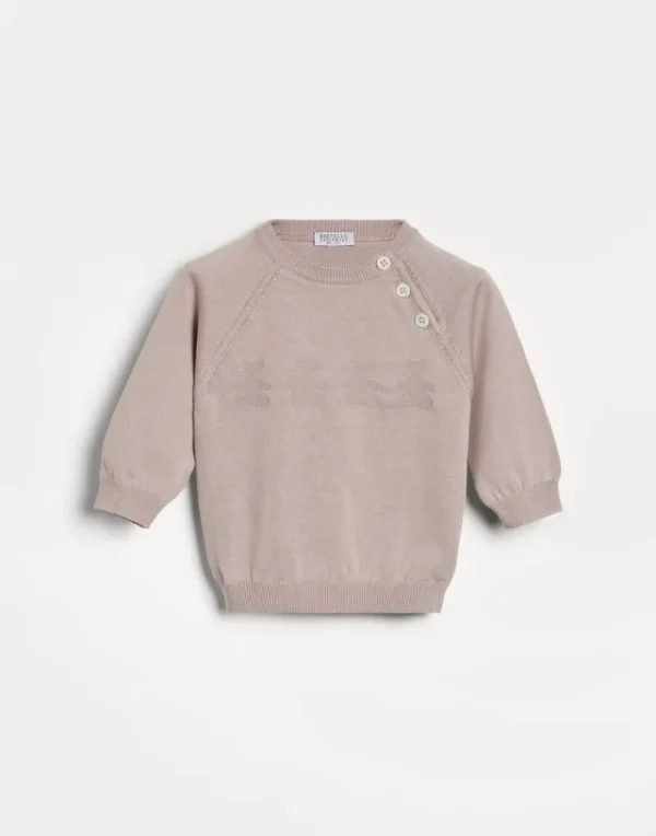 Newborn (0-24 Mesi)-Brunello Cucinelli Maglia jacquard Baby Bernie in cotone con bottoni Rosa (C9433)