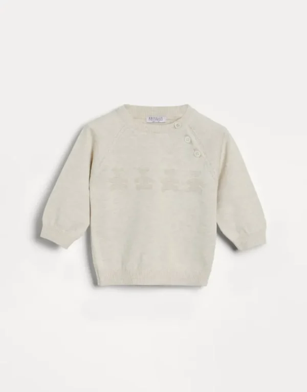 Newborn (0-24 Mesi)-Brunello Cucinelli Maglia jacquard Baby Bernie in cotone con bottoni Avena (C2430)