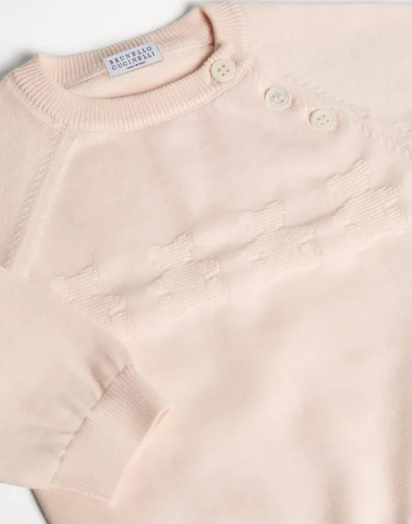 Newborn (0-24 Mesi)-Brunello Cucinelli Maglia jacquard Baby Bernie in cotone con bottoni Rosa (C2344)