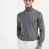 Maglieria-Brunello Cucinelli Maglia leggera collo alto in cashmere e seta Grigio Scuro (CG217)